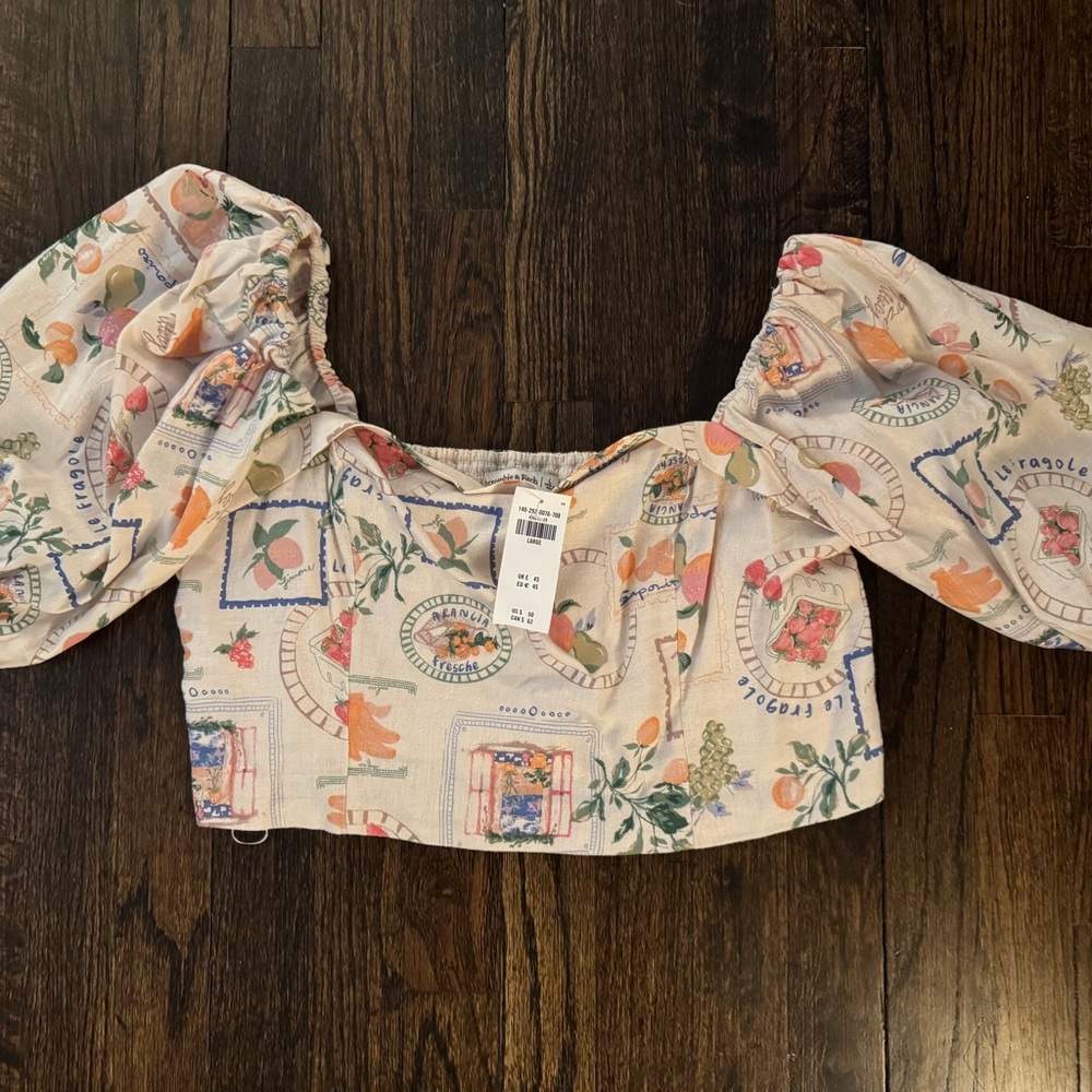 Linen-Blend Puff Sleeve Set Top